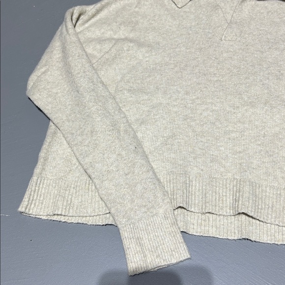 LOFT Creme Collared V Neck Light Sweater - Picture 2 of 7